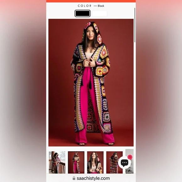 ♥️ 2X HOST PICK ♥️ SAACHI granny square duster with hood S/M - Picture 2 of 8